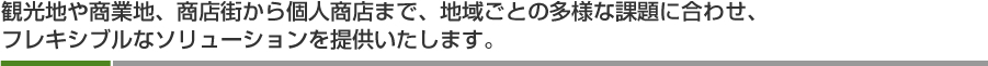 観光地や商業地、商店街から個人商店まで、地域ごとの多様な課題に合わせ、フレキシブルなソリューションを提供いたします。